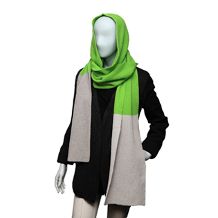 HOODED WOOL MUFFLER APPLE GREEN & LATTE GRAY