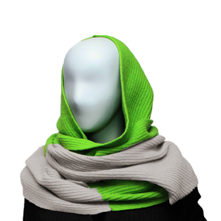 HOODED WOOL MUFFLER APPLE GREEN & LATTE GRAY