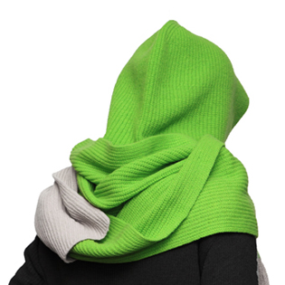 HOODED WOOL MUFFLER APPLE GREEN & LATTE GRAY