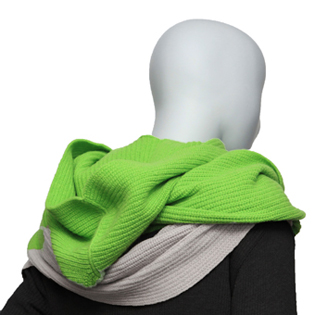 HOODED WOOL MUFFLER APPLE GREEN & LATTE GRAY