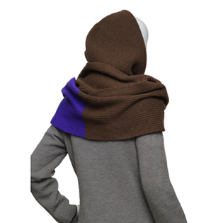 HOODED WOOL MUFFLER CHALK VIOLET & CHOCOLATE GOLD