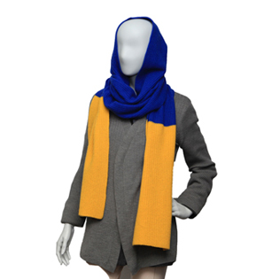 HOODED WOOL MUFFLER OCEAN BLUE & SUNSET GOLD