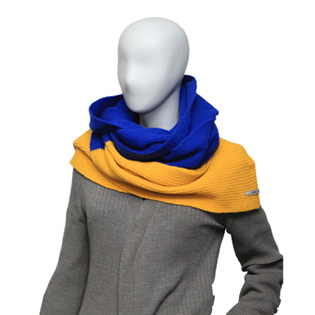 HOODED WOOL MUFFLER OCEAN BLUE & SUNSET GOLD