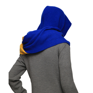 HOODED WOOL MUFFLER OCEAN BLUE & SUNSET GOLD