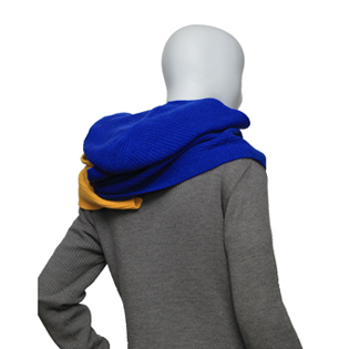 HOODED WOOL MUFFLER OCEAN BLUE & SUNSET GOLD