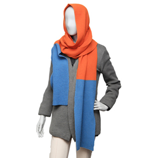 HOODED WOOL MUFFLER SUNNY ORANGE & CLOUDY BLUE