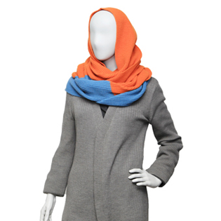 HOODED WOOL MUFFLER SUNNY ORANGE & CLOUDY BLUE