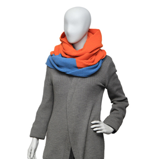 HOODED WOOL MUFFLER SUNNY ORANGE & CLOUDY BLUE