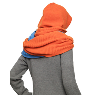 HOODED WOOL MUFFLER SUNNY ORANGE & CLOUDY BLUE