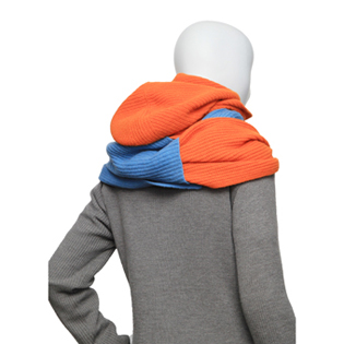 HOODED WOOL MUFFLER SUNNY ORANGE & CLOUDY BLUE