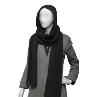 HOODED WOOL MUFFLER CHARCOAL GRAY