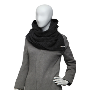 HOODED WOOL MUFFLER CHARCOAL GRAY