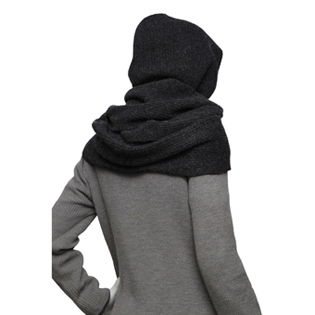 HOODED WOOL MUFFLER CHARCOAL GRAY