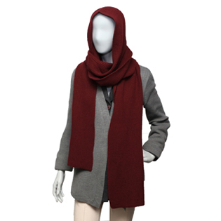 HOODED WOOL MUFFLER DARK RED