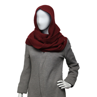 HOODED WOOL MUFFLER DARK RED