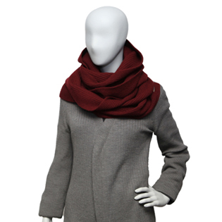 HOODED WOOL MUFFLER DARK RED