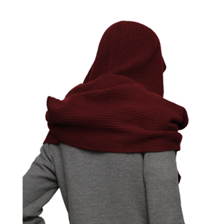 HOODED WOOL MUFFLER DARK RED