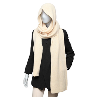 HOODED WOOL MUFFLER TAN BEIGE