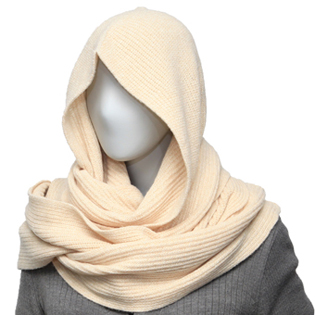 HOODED WOOL MUFFLER TAN BEIGE