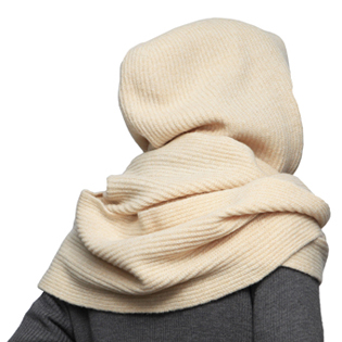 HOODED WOOL MUFFLER TAN BEIGE